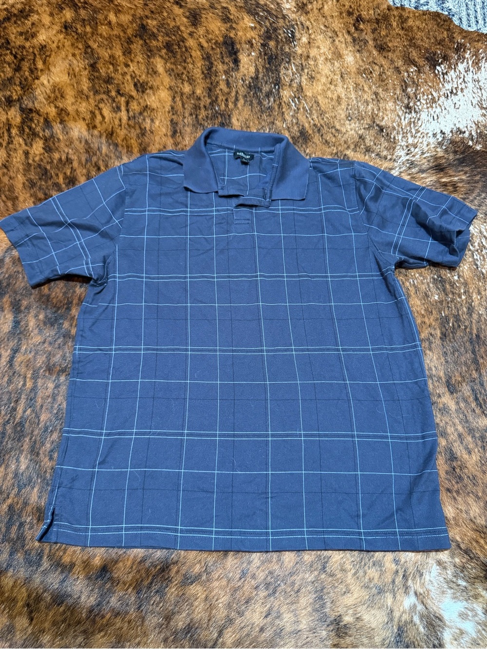 Van Heusen Polo Shirt - Large Mens - Blue Check - Cotton Blend Golf Casual